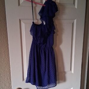 Xhilaration One-Shoulder Ruffled Polka Dot Dress in Deep Purple
